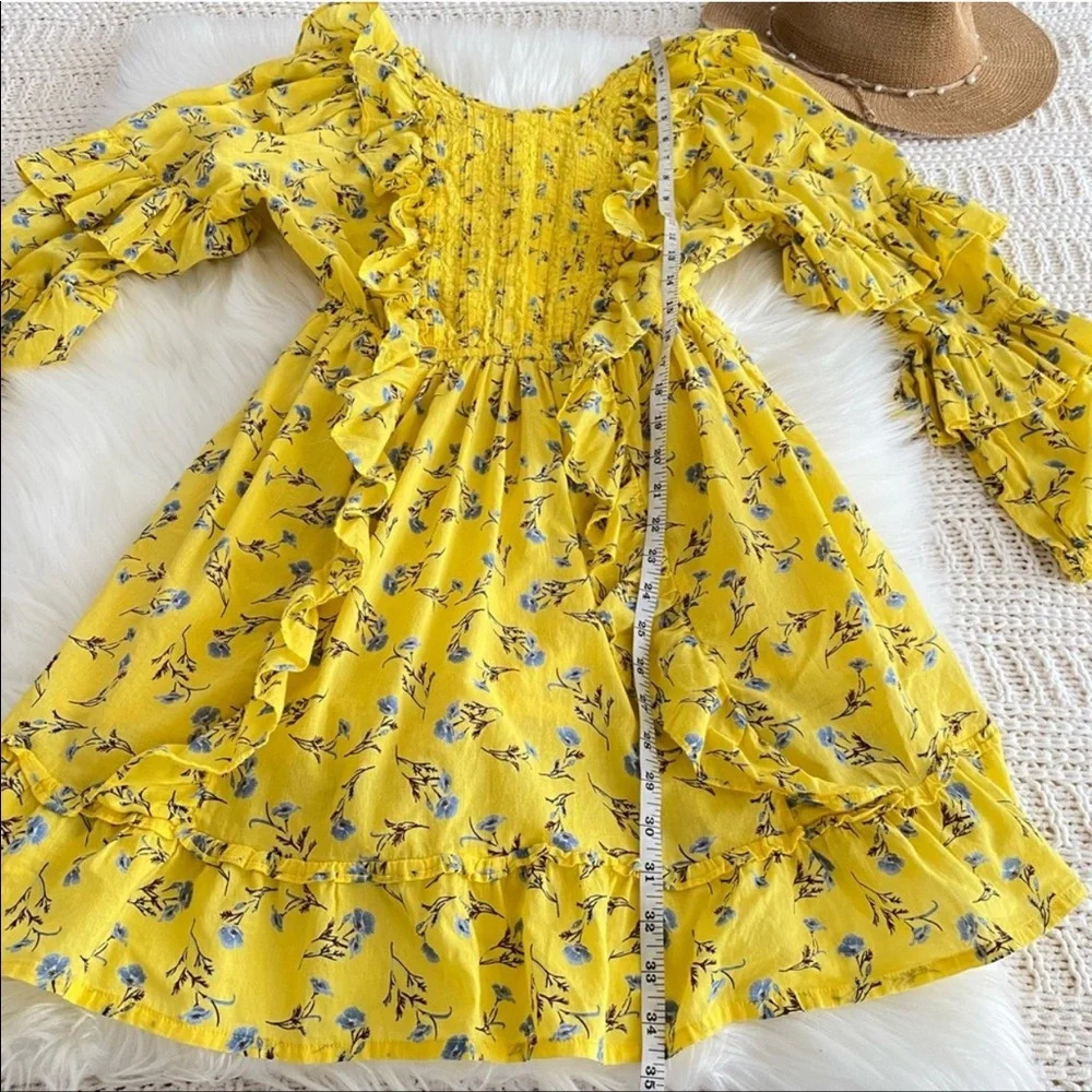 Happy X Nature By Kate Hudson Dress Ditsy Meadow Mini Floral Ruffle Yellow - Picture 13 of 14